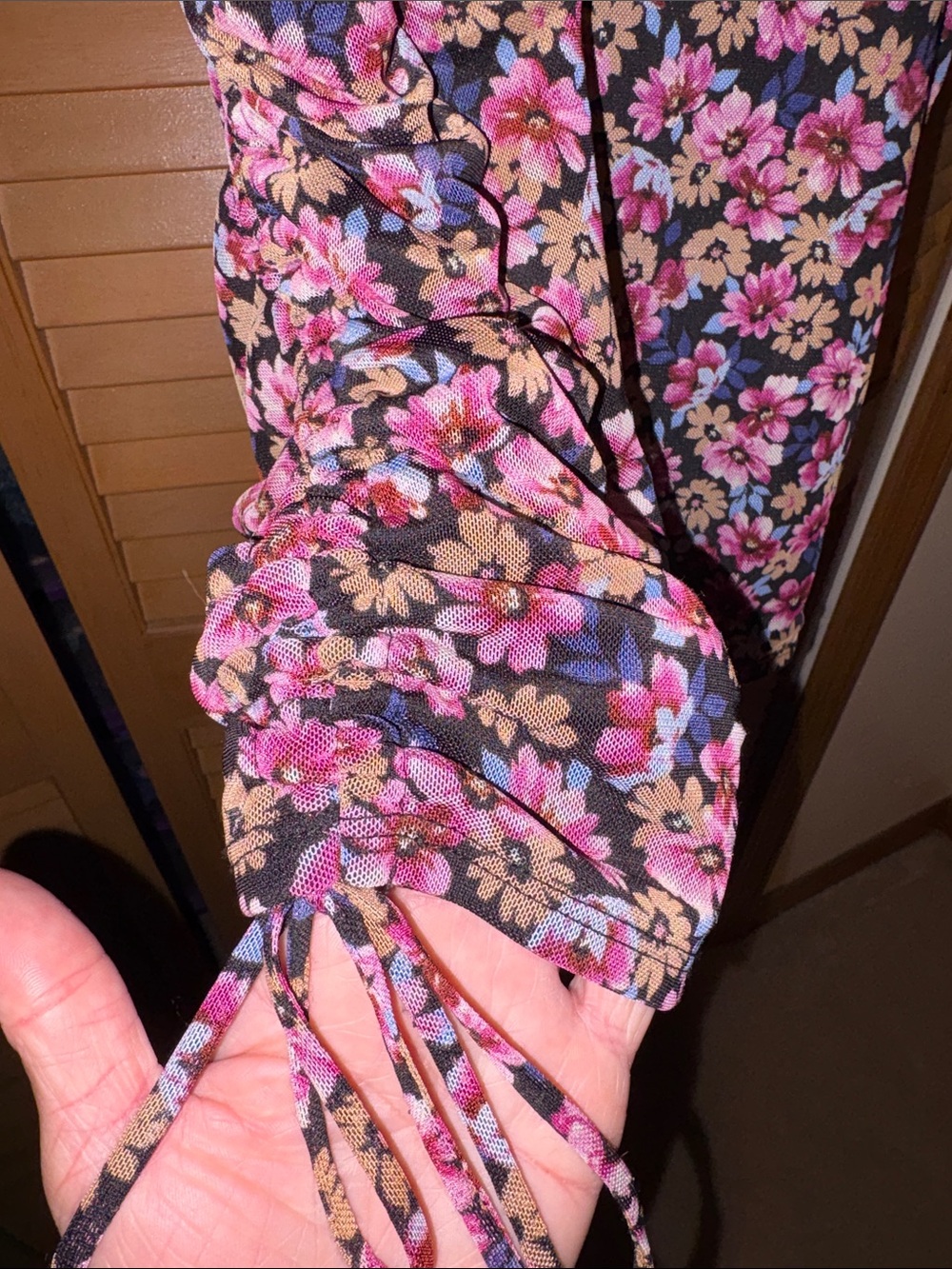 Floral Pink and Black Spaghetti-Strap Women's Dress - Picture 5 of 7